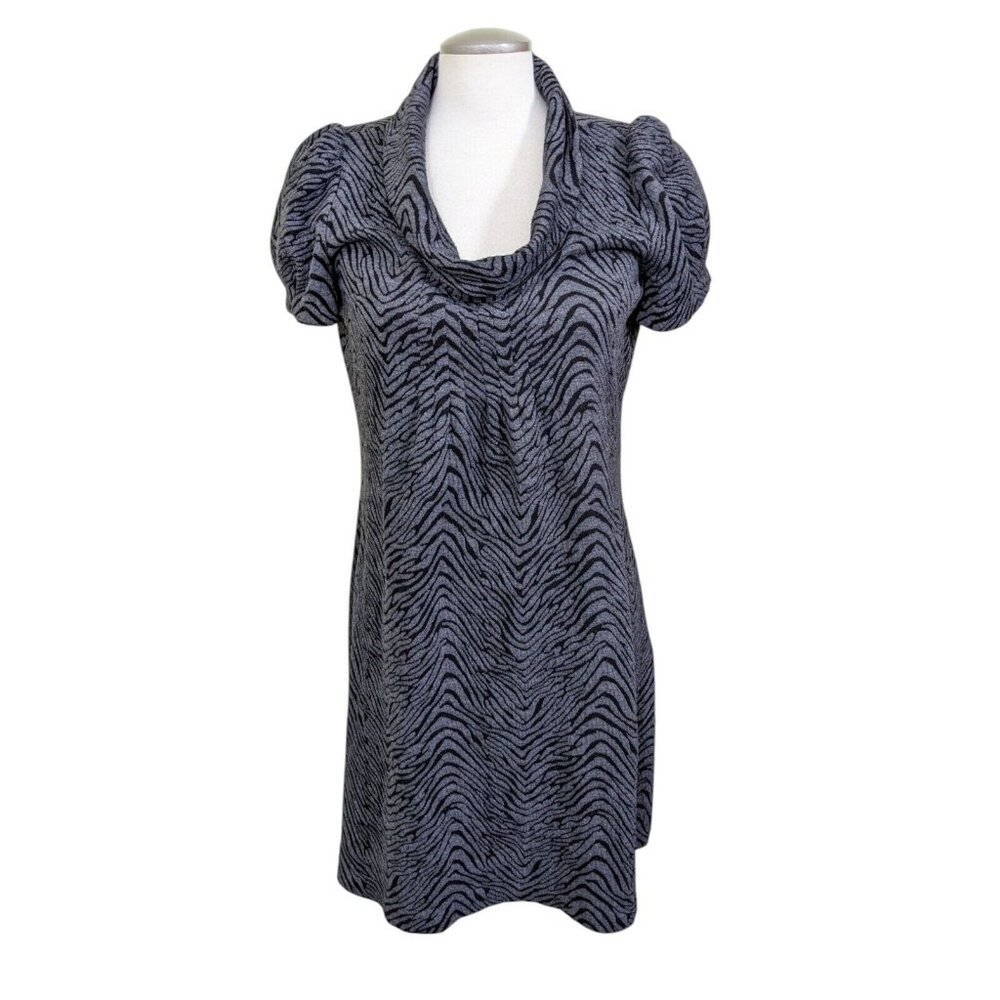 Calvin Klein Black and Gray Zebra-Print Cowl Neck Dress